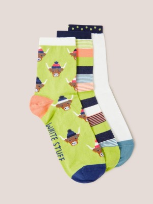 White Stuff 3 Pack Cow Ankle Socks Navy Multi | 478539FPL