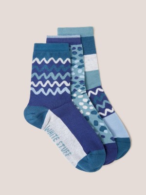 White Stuff 3 Pack Squiggle Ankle Socks Teal Multi | 280536DYP