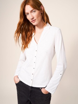 White Stuff Annie Cotton Jersey Shirt Brilliant White | 486350CIV