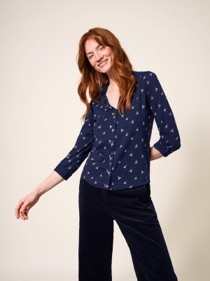 White Stuff Annie Cotton Jersey Shirt Navy Print | 652893FKC