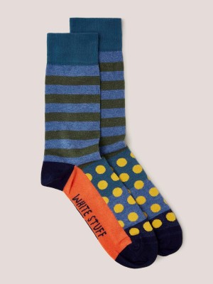 White Stuff Block Stripe Spot Ankle Sock Blue Multi | 649382CSE