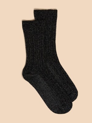 White Stuff Cable Sparkle Ankle Socks Black Multi | 250376AYO