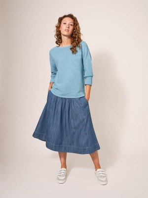 White Stuff Charlotte Denim Midi Skirt Mid Denim | 390251VFP