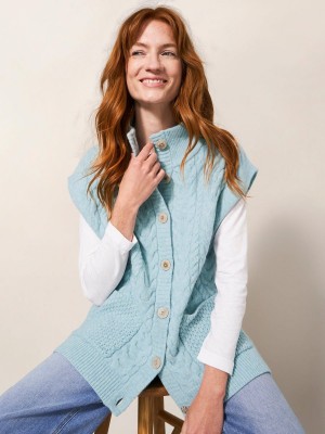 White Stuff Chestnut Cable Knit Pocket Poncho Light Blue | 895623KML