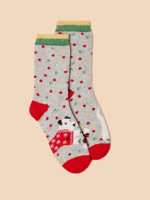 White Stuff Christmas Dog Wool Mix Socks Grey Multi | 654178ZUG