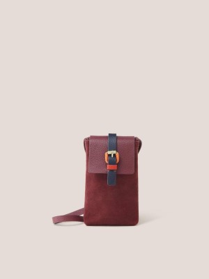 White Stuff Clara Buckle Suede Phone Bag Dark Plum | 126934HKG