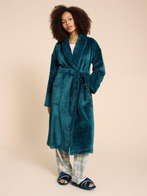 White Stuff Clover Cosy Dressing Gown Dk Teal | 062937YID