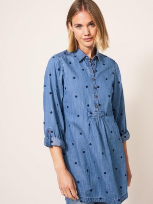 White Stuff Eva Embroidered Denim Tunic Mid Denim | 358624FZJ