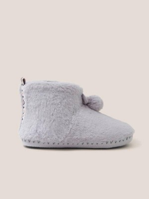 White Stuff Faux Fur Bootie Slipper Light Grey | 384501GCB