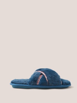 White Stuff Faux Fur Mule Slipper Mid Teal | 296784MHF