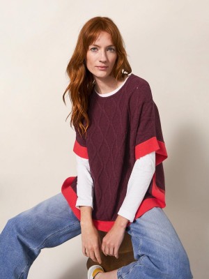 White Stuff Fern Knitted Casual Poncho Mid Plum | 526798AMP