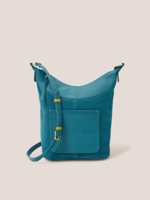 White Stuff Fleur Suede Crossbody Mid Teal | 764812ROU