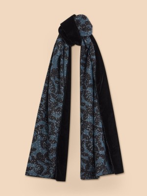 White Stuff Foil Print Velvet Scarf Pure Black | 302178OPG