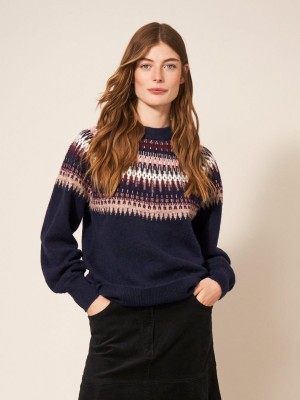 White Stuff Frankie Fairisle Jumper Dark Navy | 198037JYL