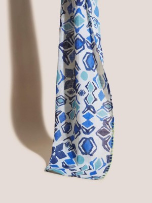 White Stuff Geo Cotton Viscose Scarf Light Blue | 291084PLN