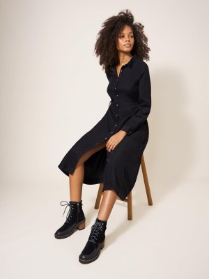 White Stuff Jade Cord Shirt Midi Dress Pure Black | 432957STJ