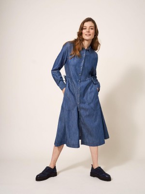 White Stuff Jade Denim Shirt Dress Mid Denim | 876210FOY