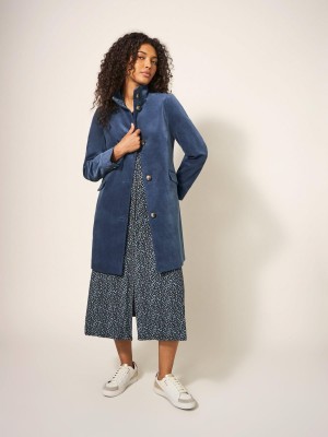 White Stuff Karla Smart Velvet Coat Dusty Blue | 791840DZU