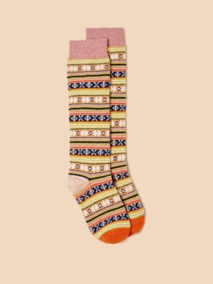 White Stuff Knee High Fairisle Socks Orange Multi | 356802TSA