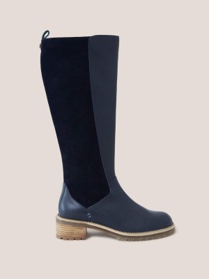 White Stuff Leather Serena Knee High Boot Dark Navy | 092341MCW