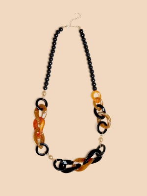 White Stuff Lili Long Chain Bead Necklace Black Multi | 483651RVB