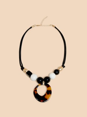 White Stuff Lilium Suede Bead Necklace Black Multi | 802619NHV