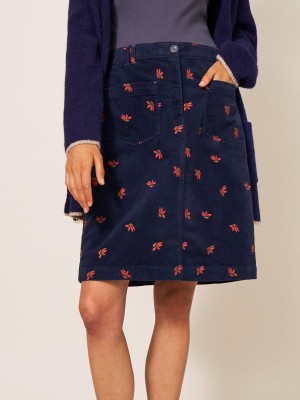 White Stuff Melody Embroidered Cord Skirt Navy Multi | 065734TVN