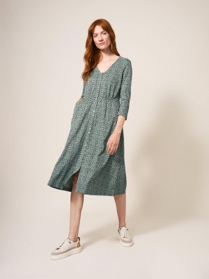 White Stuff Mia Jersey Dress Green Multi | 640182TFM