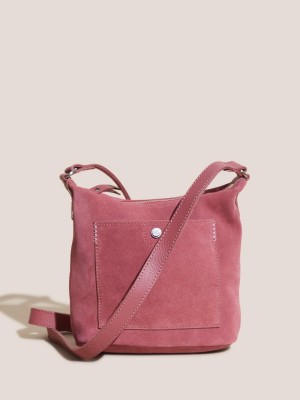 White Stuff Mini Fern Suede Crossbody Mid Pink | 267835UVF