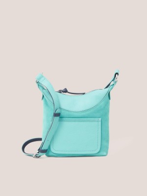 White Stuff Mini Fleur Suede Crossbody Bright Teal | 470935OTN