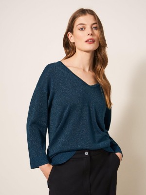 White Stuff Night Sky V Neck Jumper Mid Teal | 527318TCH