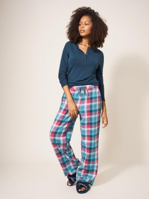 White Stuff Nina Organic Check Pj Bottom Teal Multi | 435902ORC