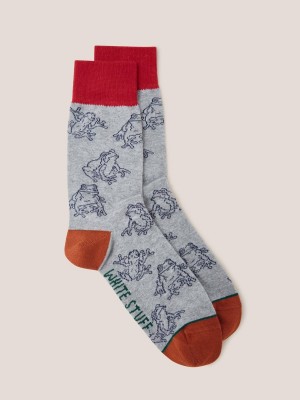 White Stuff Outline Frog Ankle Sock Grey Multi | 427016PYH