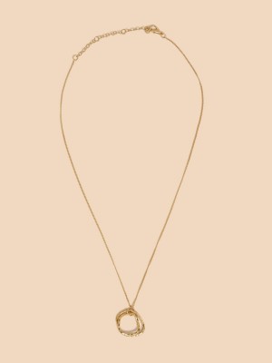 White Stuff Oval Pendant Necklace Gold Tone Metallic | 079481MJL