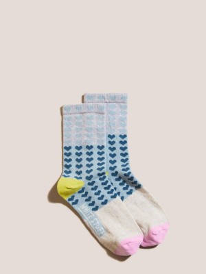 White Stuff Patchwork Heart Ankle Socks Teal Multi | 793504LBO