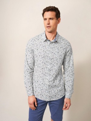 White Stuff Peacock Printed Slim Fit Shirt Natural White | 784309CLR