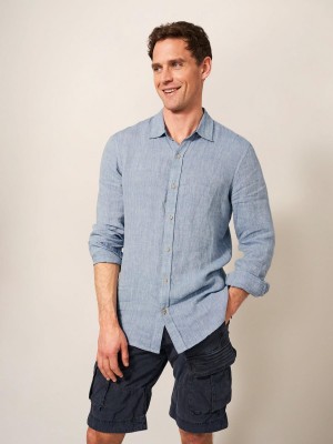 White Stuff Pembroke Ls Linen Shirt Chambray Blue | 346509JMF