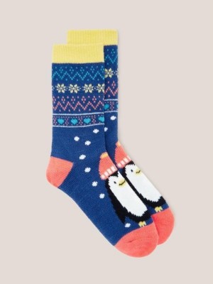 White Stuff Penguin Fairisle Cabin Socks Blue Multi | 042375PBH