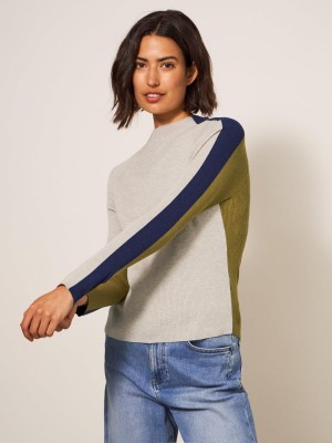 White Stuff Pop Rib Long Sleeve Jumper Green Multi | 605372CEW