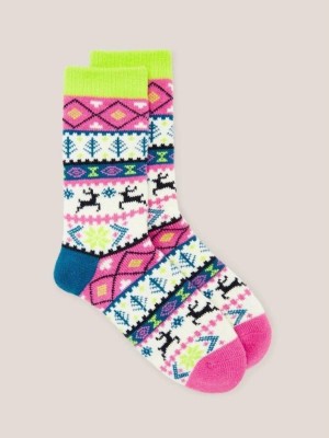 White Stuff Reindeer Fairisle Cabin Socks Pink Multi | 904826ZGI