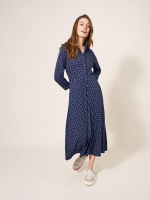 White Stuff Rua Printed Midi Dress Navy Multi | 681953VQS