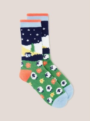 White Stuff Sheep Scenic Cabin Socks Green Multi | 943165WLP