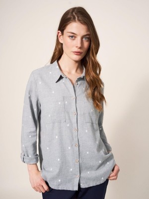 White Stuff Sophie Organic Cotton Shirt Grey Multi | 075682YSX