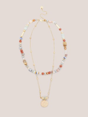 White Stuff Stone Bead Multi Row Necklace Brown Multi | 354729OEF