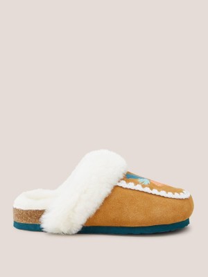 White Stuff Suede Shearling Mule Slipper Mid Tan | 081745MIU