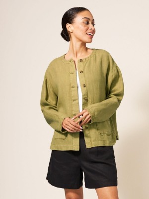 White Stuff Tabby Linen Jacket Mid Green | 802765ANO