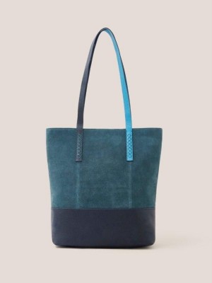 White Stuff Tara Leather Tote Bag Mid Teal | 219540TGZ