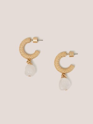 White Stuff Textured Hoop Stone Earrings Gold Tone Metallic | 938615DUW