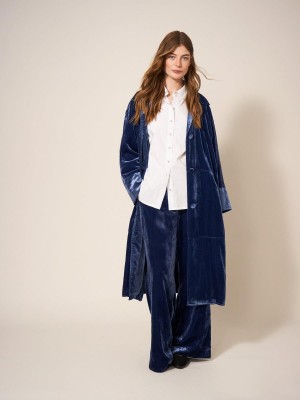 White Stuff Velvet Duster Smart Coat Deep Blue | 920148DFQ