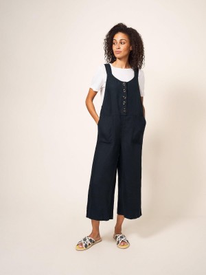 White Stuff Viola Linen Dungaree Pure Black | 389041BKI